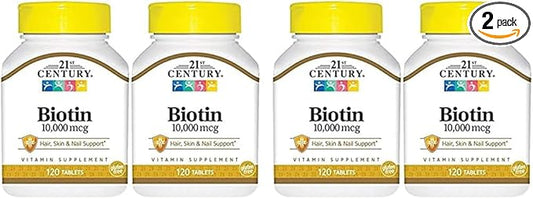 21st Century Biotin Tablets, 10,000 mcg,2 Count (Pack of 2)