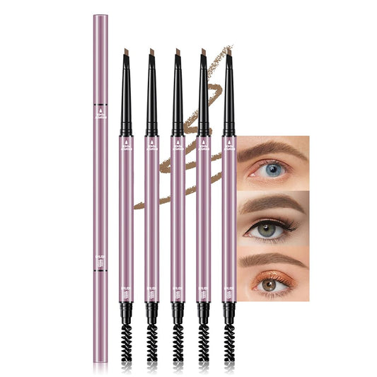6 Pcs Dark Brown Eyebrow Pencils for Women,with Spoolie Brush,Eyebrow Pencil Soft Textured,Waterproof Sweat-proof for Fills in Sparse Areas and Gaps Create a Natural Eye Brow,Vegan & Cruelty-Free