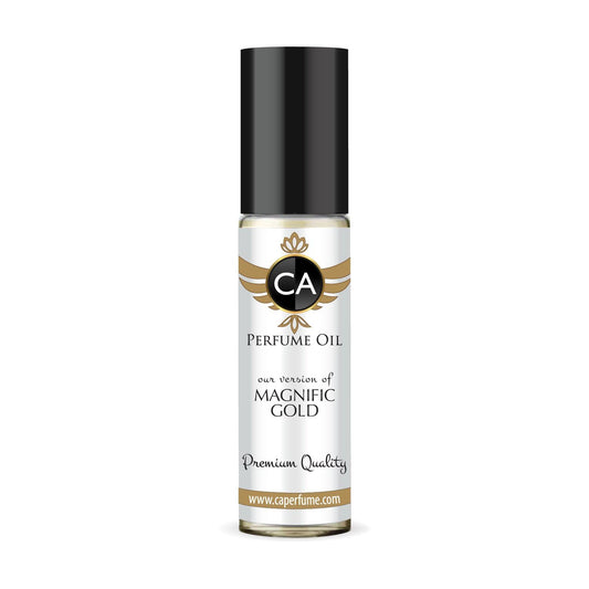 CA Perfume Impression of Magnific Gold Unisex Fragrance Oil Amber Scent Long Lasting Perfumes for Women & Men Travel Size TSA Ready Mini Parfum Body Oil Roll-on 0.33 Fl Oz 10ml