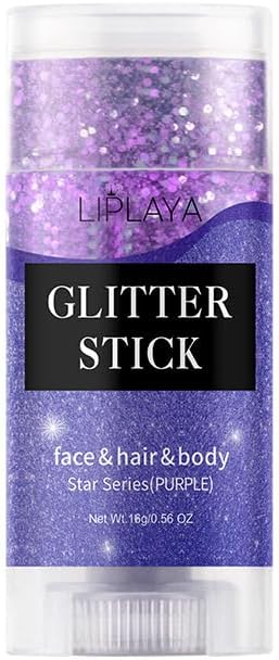 Face and Body Glitter Stick,Holographic Sparkling Neon Outfit Singer Concert Music Rave Festival Party Accessories Glitter Gel. (Purple)