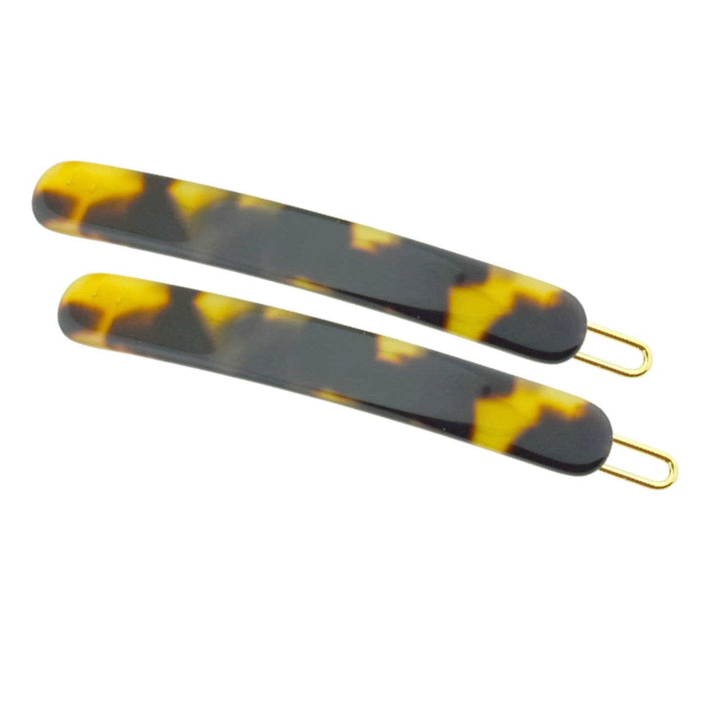 French Amie Rounded Oblong Small 2.5" Cellulose Set of 2 French Hair Clips Tige Boule Handmade Girls Side Slide-in Hair Barrette Clip (Yellow Tokyo)