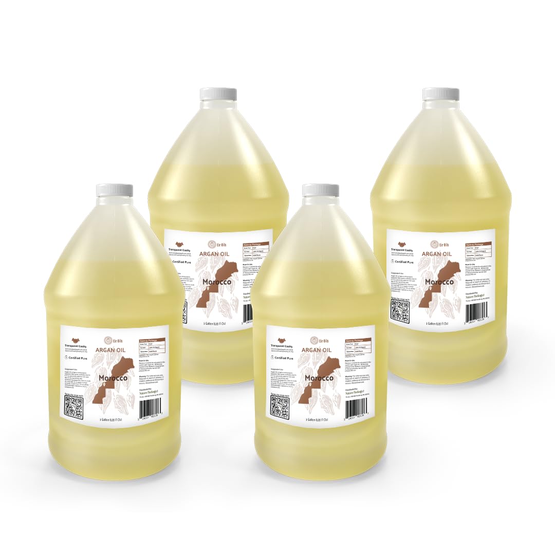 Argan Oil for Hair Growth Oil 4 Gallon (Aceite de Argan) - 100% Pure Cold Pressed Moroccan Oils - Suitable for Colored & Damaged Hair, Face, Body Oils, Nail & Scalp