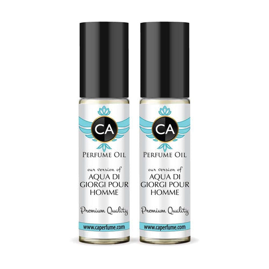 CA Perfume Impression of Aqua Di Giorgi Pour Homme Eau De Parfum Woody Aquatic Scent Long Lasting Cologne for Men Travel Size TSA Ready for Day and Night Wear 0.33 Fl Oz 10ml (Pack of 2)