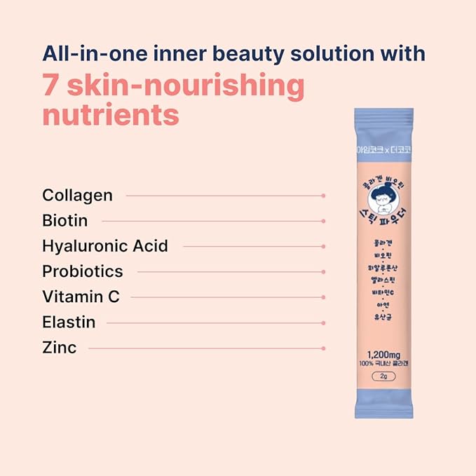 IMCOKE Collagen Powder with Biotin, Ultra-Low Molecular Weight, Supports Skin, Hair & Nails, Made in Korea, 30 Sticks