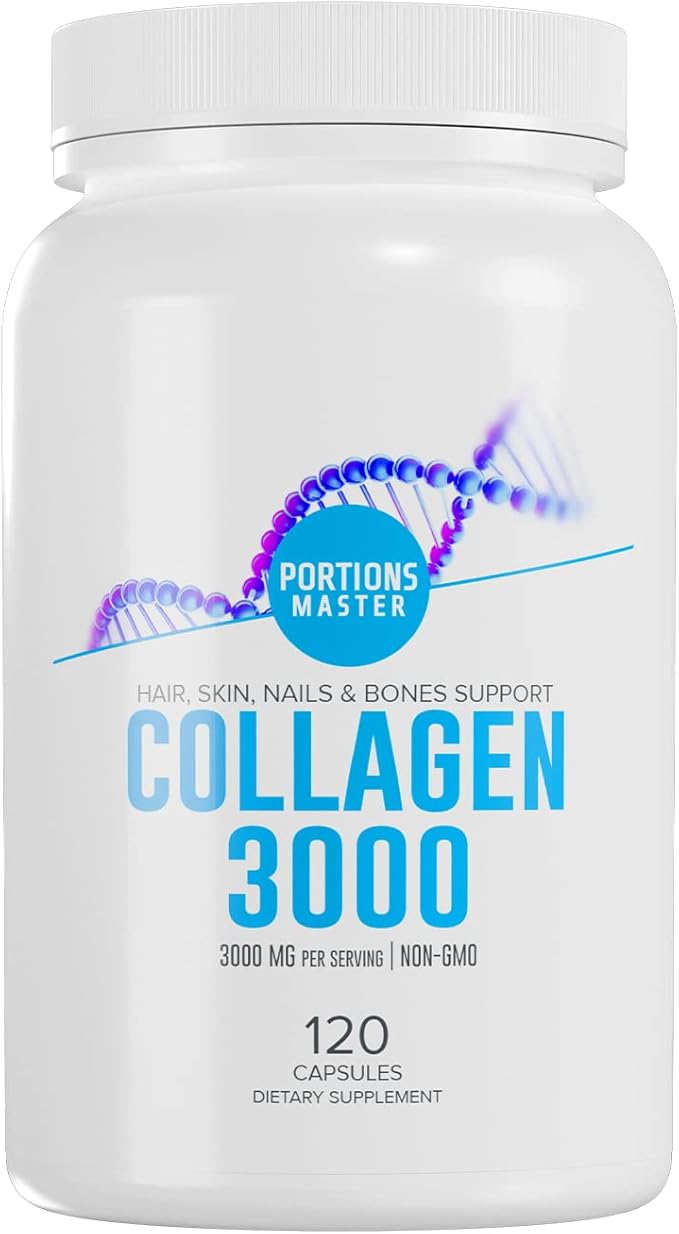 Collagen 3000mg - 120 Capsules, Non GMO, Hair Skin, Nails & Bones Support