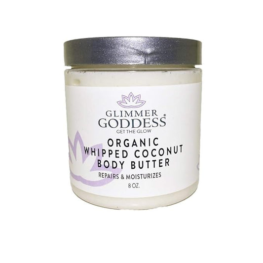 GLIMMER GODDESS Organic Vegan Whipped Coconut Oil & Vitamin E Body Butter With Lavender Lemon, Moisturizing, Anti-aging, Skin Repairing, 8 oz.