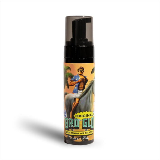 Bro Glo Self Tanner for The Boys - Quick Application Foam Mousse Easy Sunless Tan For Face and Body Oil Free Water Based Faster Skin Drying Natural Sun Kissed Bronze Color Perfect Men - 6.76 FL oz
