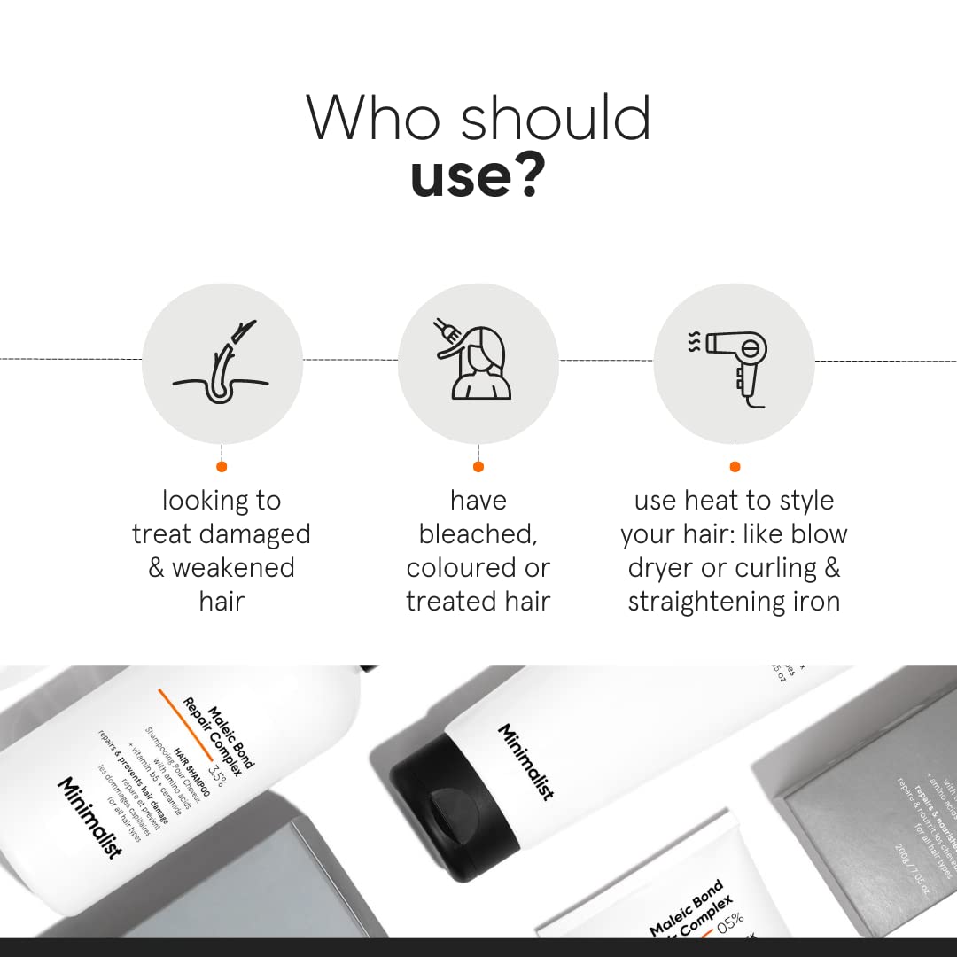 Minimalist Hair Mask for Damaged Hair & Frizzy Hair | After Shampoo | Maleic Bond Repair Complex 5% | Transglutaminase, Amino Acids & Ceramides | For Women & Men | 7.05 Oz/200 gm