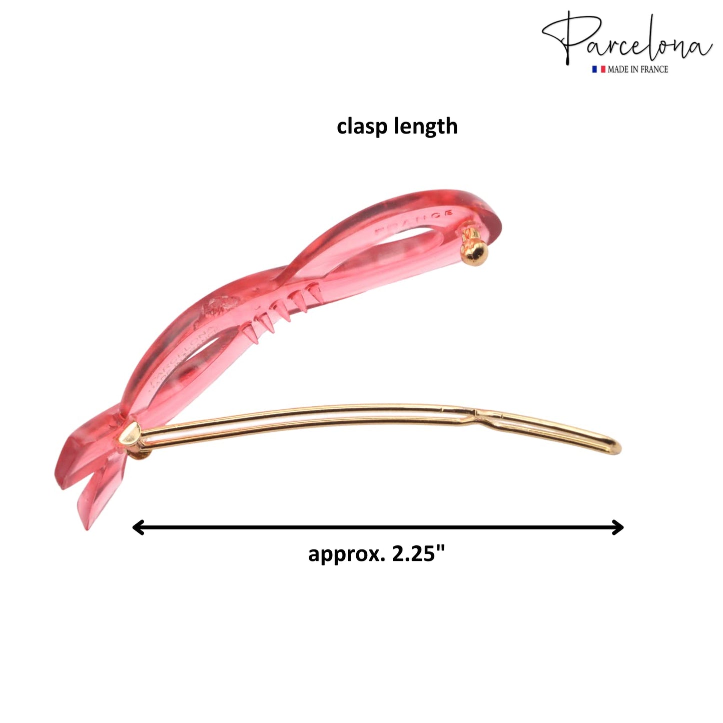 Parcelona French Infinity Ribbon Small 2 1/4" Celluloid French Hair Slides Clips for Women Tige Boule Clasp Girls Side Slide-in Barrette Clip Paris Hair Accessories for Women Strong Hold No Slip Grip Fashion Durable Styling, Made in France (Crystal Pink)