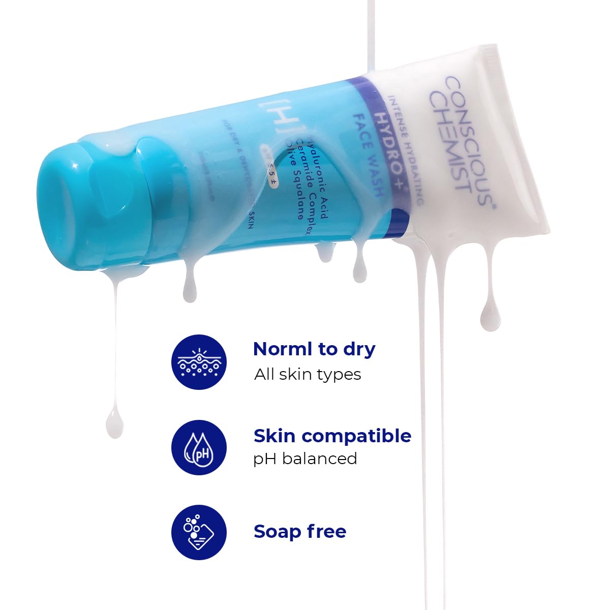 Conscious Chemist® Hydro+ Gentle Face Wash for Dry Skin | 100ml | Hydrating Facial Cleanser with Hyaluronic Acid, Ceramides & Ginseng | For Smooths & Softens Skin, Non Comedogenic | Men & Women