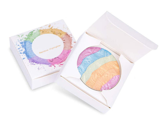 FantasyDay Pro 6 Colors 3D Baked Rainbow Highlighter Eyeshadow Makeup Palette Xmas Cosmetic Blusher Shimmer Powder Contouring Kit Unicorn Blush