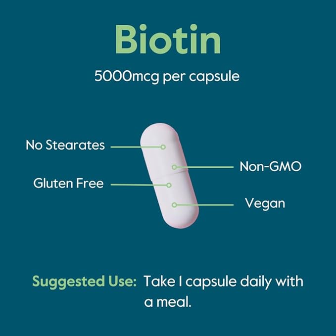 BESTVITE Biotin 5000mcg (240 Vegetarian Capsules) (120 x 2) - No Stearates - No Flow Agents - Vegan - Non GMO - Gluten Free - Hair, Skin, Nails