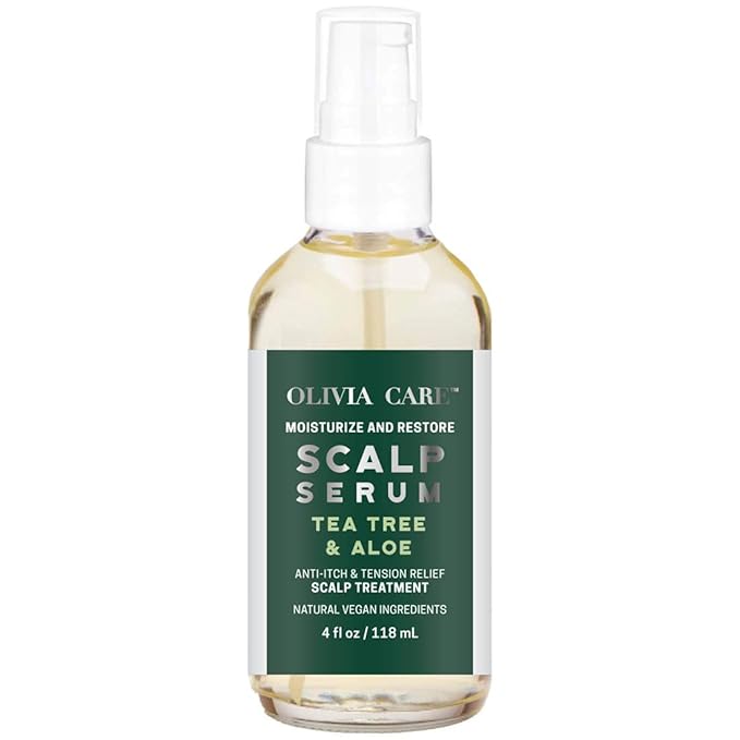 Olivia Care Tea-Tree & Aloe Scalp Serum - Natural & Vegan Ingredients - Moisturize & Anti-Itch Treatment - Stimulate Hair Growth & Repair Damage - 4 FL OZ