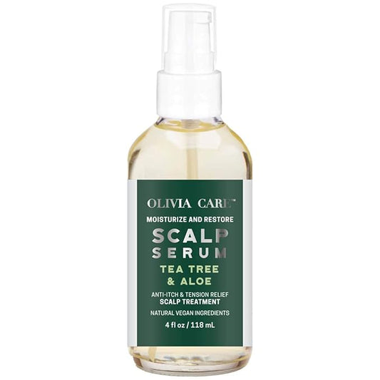 Olivia Care Tea-Tree & Aloe Scalp Serum - Natural & Vegan Ingredients - Moisturize & Anti-Itch Treatment - Stimulate Hair Growth & Repair Damage - 4 FL OZ