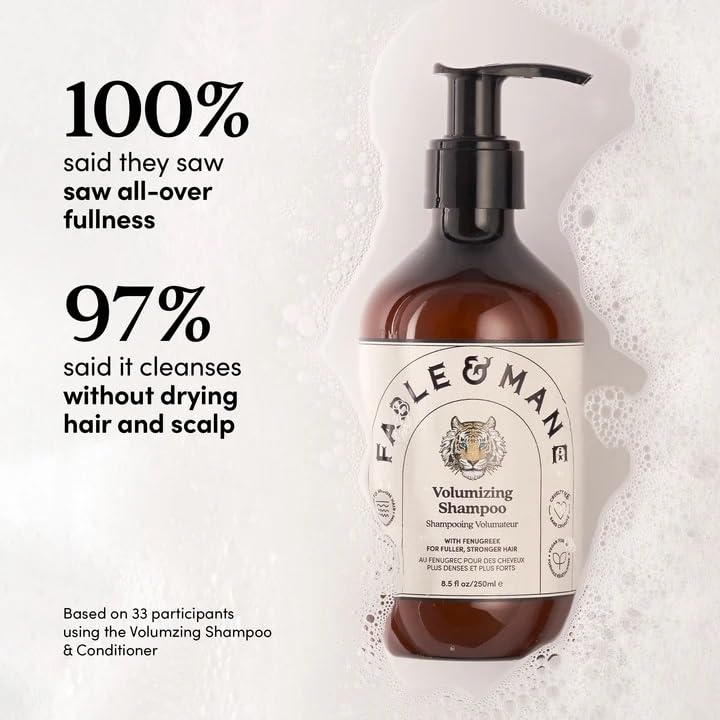 Fable & Mane Volumizing Shampoo & Conditioner Duo For Thinning, Fine or Medium Hair Types. Plumps Strands for Bounce, Body and fuller-looking Hair
