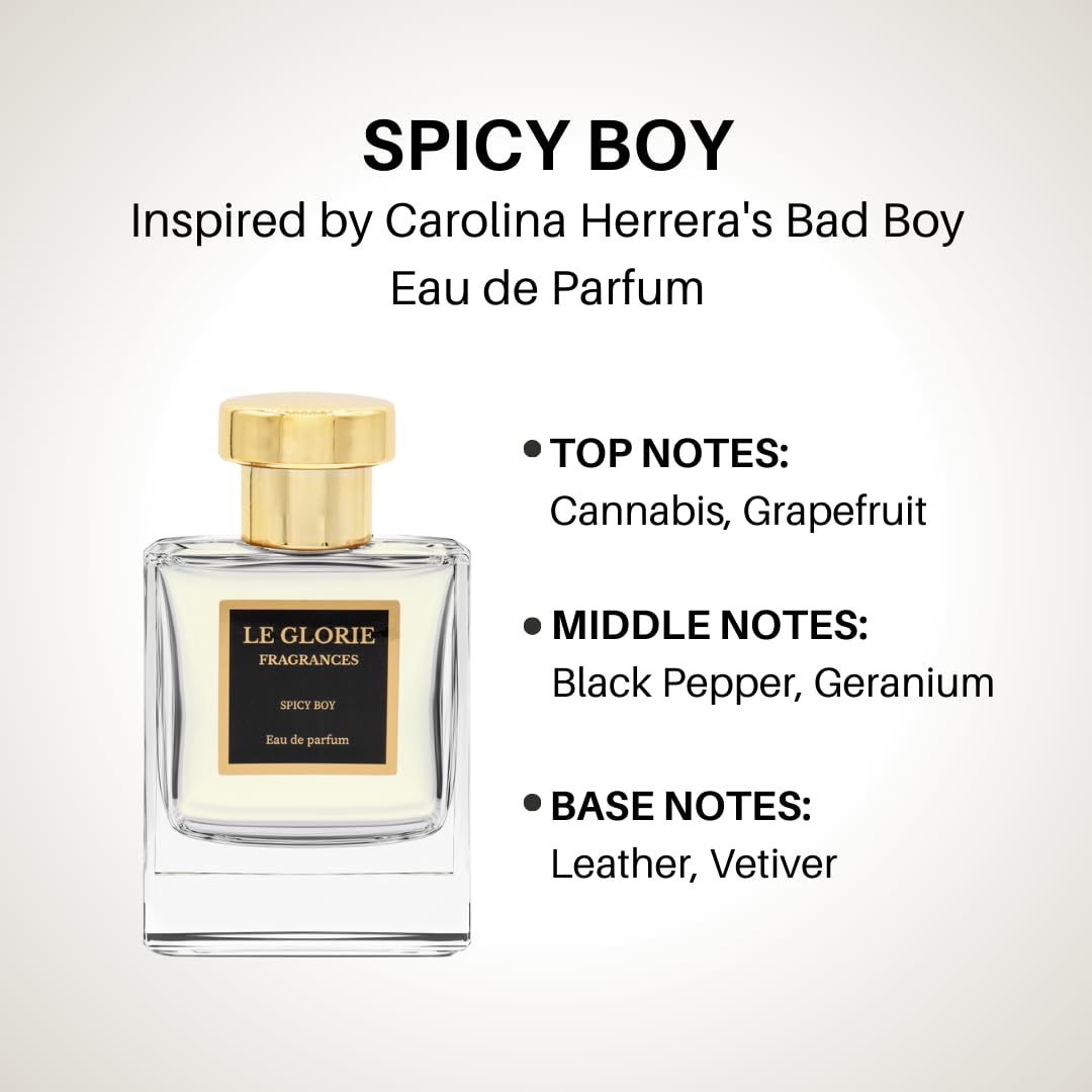 Inspired by C. Herrera's Bad Boy Eau de Parfum, Spicy Boy EDP, Long Lasting 12-14 Hours Perfume Spray for Men, All Skin Types, Cruelty Free - 1.7 fl oz 50ml
