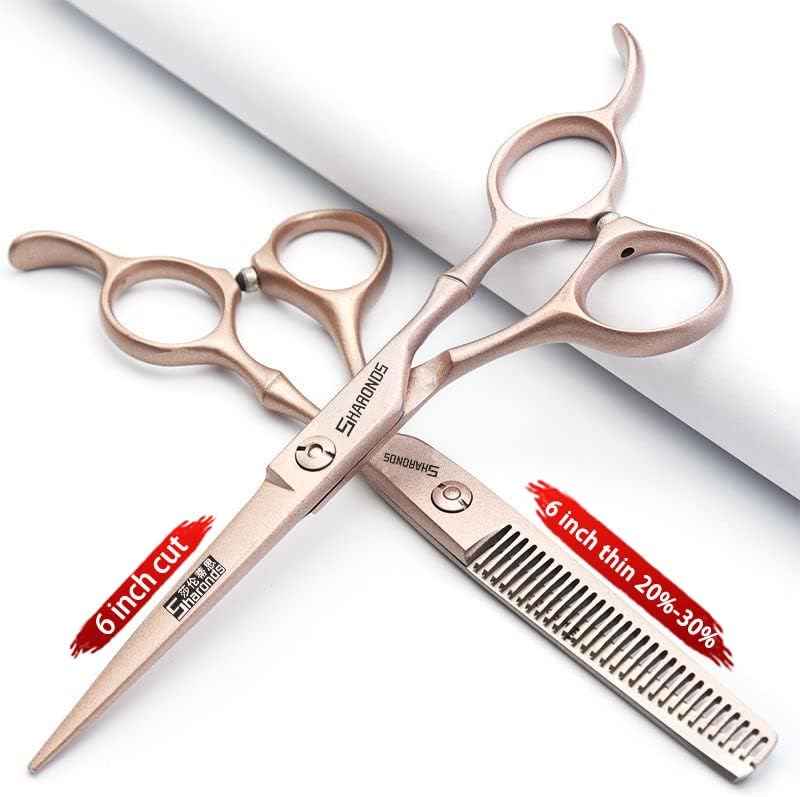 professional haircut scissors rose gold high hardness sharp 440c hairdresser hairstyle trim and hair sparse (6-inch 2pc)