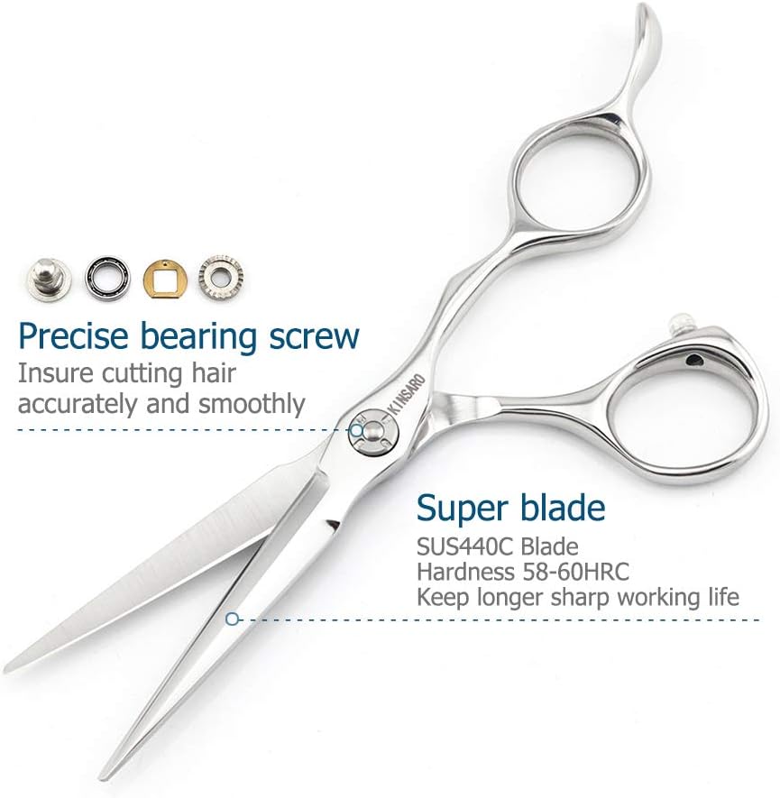 5.5" Professional Hair Scissors to Cut Hair Cutting Haircut Shears 440C Barber Shears Hairdresser Sharp Hair Scissors Bearing Screw KINSARO for Hairdresser Barber or Home Use