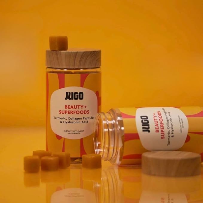 JUGO Beauty + Superfood Gummies | Biotin Collagen for Hair, Skin, and Nails | Biotin 2500 mcg & Hyaluronic Acid | 40 Count | Gelatin-Free, Non-GMO