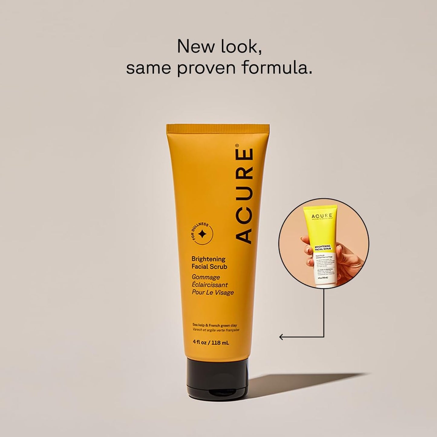 Acure Brightening Facial Scrub - Exfoliating Face Wash, Gentle Daily Scrubber & Exfoliator for Women & Men for Radiant Skin, Cleansing Wash with Sea Kelp & French Green Clay - 4 fl oz (2 Pack)