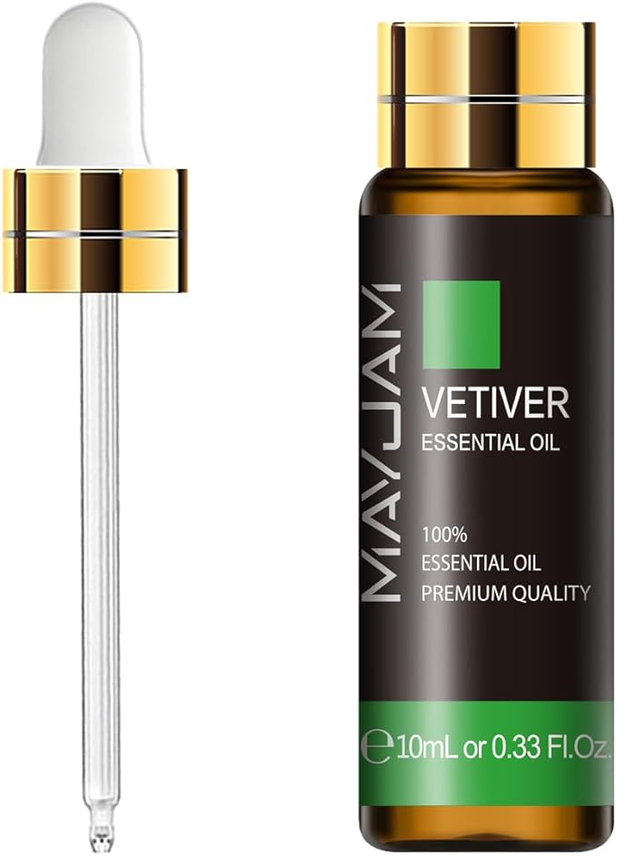 Vetiver Essential Oil, MAYJAM 10ML/0.33FL.OZ Premium Vetiver Oils for Soap Candle Making, Diffuser, Bedroom, Living Room, Office