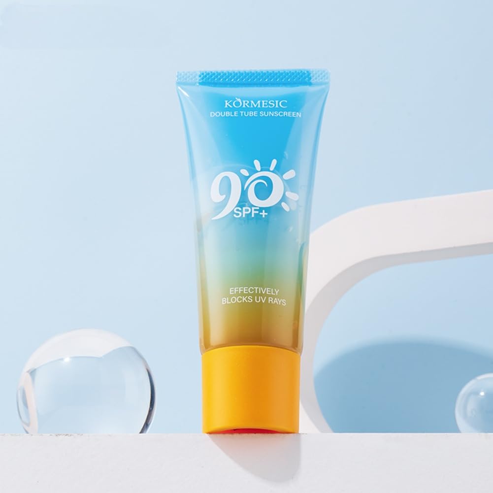 Double Tube Multi Effect Isolation and Sunscreen Lotion For Body & Face, Antioxidants Broad Spectrum Sunscreen SPF 90+, Natural Sunblock for Outdoor UVA/UVB Protection