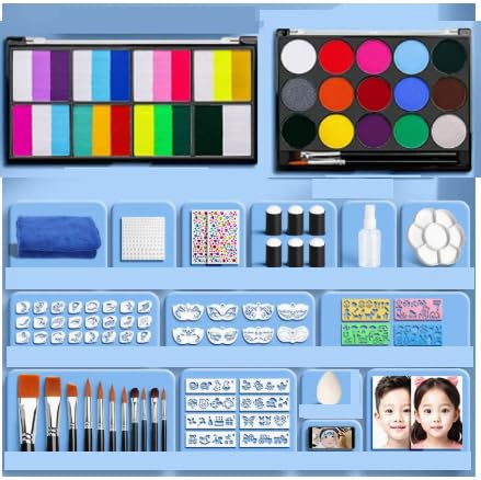 Face Painting Kit for Kids & Adults,18 Color+15 Color Non-toxic Water Activated Face Paint Palette,Halloween Makeup Kit.Ideal for Halloween,Carnival,Cosplay,Party,Arty Stage Makeup.