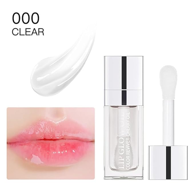 Plumping Lip Oil, Hydrating Gloss Tinted Lip Balm Transparent Lip Care, Big Brush Head Glitter Shine, Long Lasting Nourishing Non-sticky Fresh Texture(CLEAR)