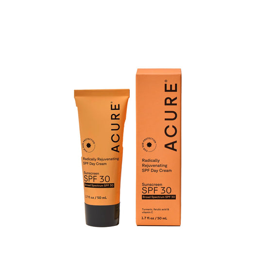 Acure Radically Rejuvenating SPF 30 Day Cream - Face Moisturizer with SPF 30 & Vitamin C, Anti Aging Sunscreen, Hydrating Face Cream, Daily Facial Care for Women & Men with Turmeric, Vegan - 1.7 fl oz