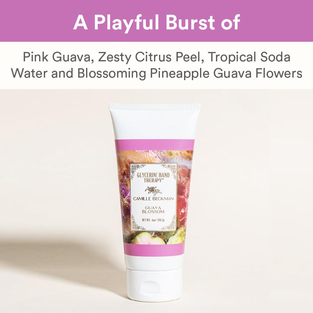 Camille Beckman Glycerine Hand Therapy Cream, Guava Blossom, Ultra Moisturizing Hand Cream for Dry, Cracked Hands, Non-Greasy, Paraben-Free, Made in USA, 6 Ounce
