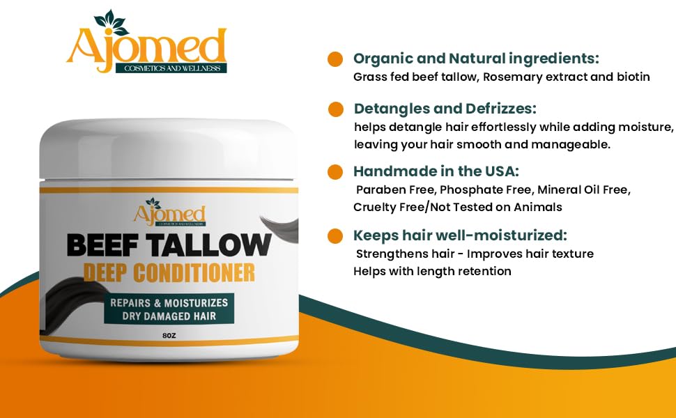 Tallow Deep Conditioner | Hair Treatment for Dry & Damaged Hair | Handmade hair mask - Detangler- Anti-Frizz dreadlock hair moisturizer-Split Ends Hair Care for Dry, Thin Fine Hair