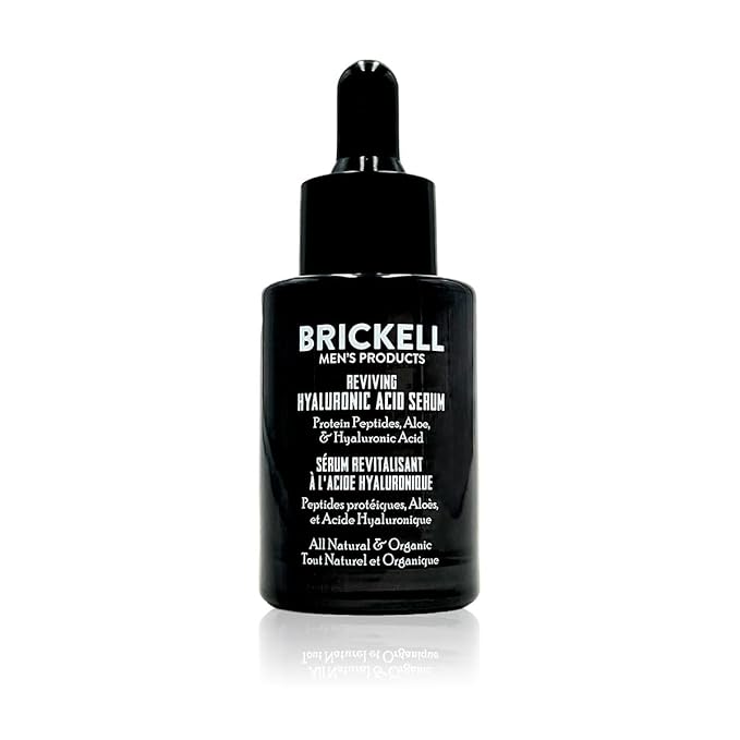 Brickell Men's Anti Aging Hyaluronic Acid Serum for Face, Reviving Day Serum for Men, Natural and Organic with Protein Peptides to Restore Firmness and Collagen, 1 Ounce, Scented