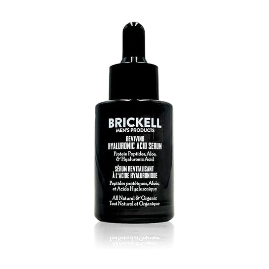Brickell Men's Anti Aging Hyaluronic Acid Serum for Face, Day Face Serum for Men, Natural & Organic Facial Serum With Protein Peptides to Restore Collagen and Firmness, 1 Ounce, Unscented