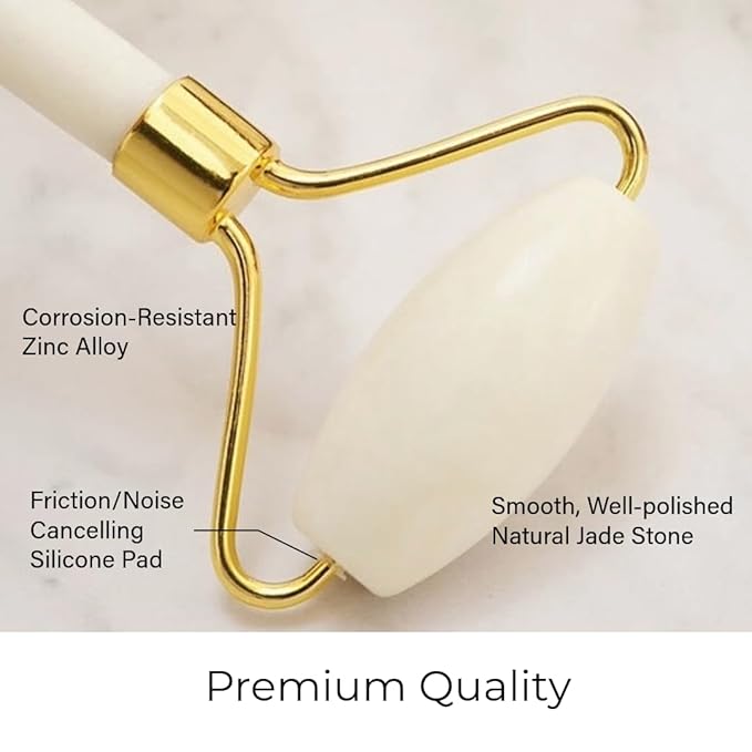 Face Roller Jade Roller for Face, Eye & Neck Skin Care, 100% Genuine Jade Stone Facial Roller Massager, Eye Roller for Puffy Eyes, Facial Rollers for Aging Skin, Facial Self Care for Women(White)