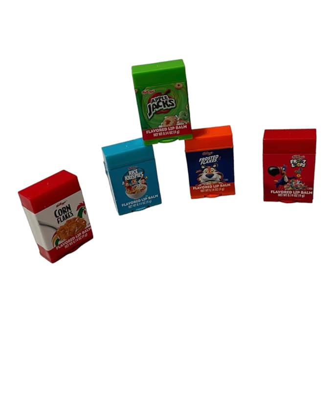 Taste Beauty 5-Piece Kelloggs Cereal Flavored Lip Balm Vending Machine Set, Cute Cereal Box Shaped Balms, Includes Corn Flakes, Rice Krispies, Frosted Flakes, Apple Jacks, & Fruit Loops