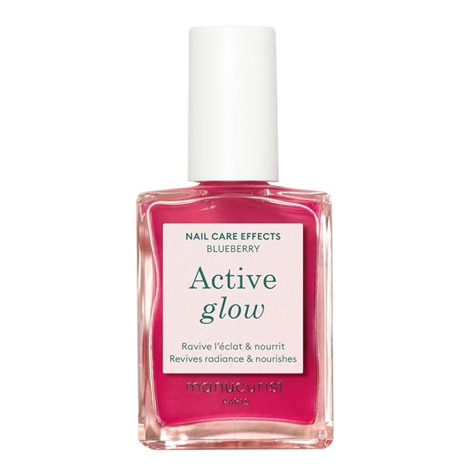Manucurist Active Glow™ Blueberry All-in-One Perfecter Nail Polish & Care - No Lamp - Vegan & Made in France Ultra-Glowy Rose Mirror-Like Shine - Nail Concealer & Care - Plant-Based Ingredients