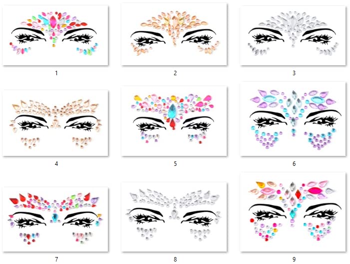 Face Gems Adhesive Glitter Jewel Tattoo Sticker Festival Gems Rave Party Body Make Up (9 PCS Z9ZAKMIXA)