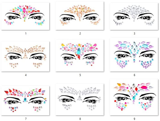 Face Gems Adhesive Glitter Jewel Tattoo Sticker Festival Gems Rave Party Body Make Up (9 PCS Z9ZAKMIXA)