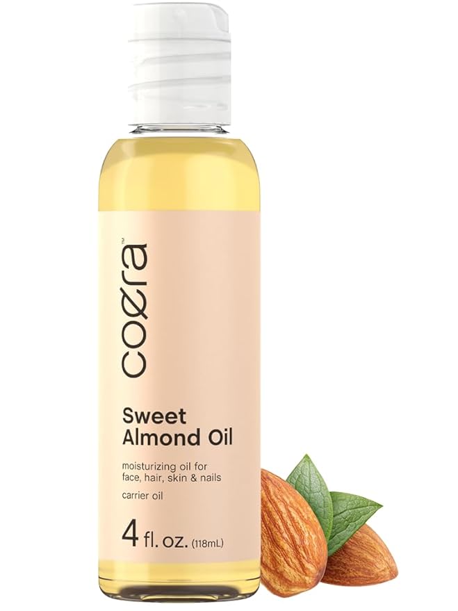 Coera Sweet Almond Oil for Face, Hair, Skin & Nails | 4 fl oz | Cold Pressed & Hexane Free | Carrier Oil | Free of Parabens, SLS, & Fragrances