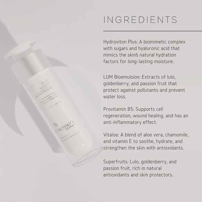 Silk Night Cream – Hydrating Face Moisturizer with Hidroviton Plus, Bioemulsión LUM & Vitaloe – Night Cream for Normal to Dry Skin – 50 ml