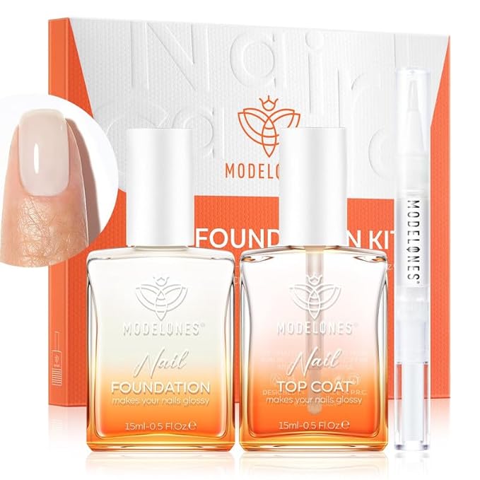 modelones Nail Strengthener Clear Gel Top Coat Nail Polish Cuticle Oil Pen Milky White Nail Repair for Damaged Nails Care Kit for Women 15 ml Ridge Filler for Growth