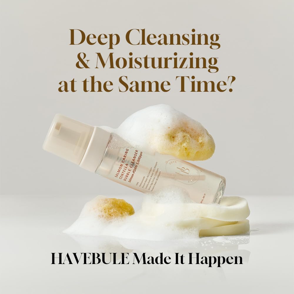 HEVEBLUE Salmon Caring Centella Bubble Cleanser - Salmon PDRN, pH 5.5, Salmon Egg Extract, Centella, Moisturizing, Balancing, Pore Cleansing, Low Irritation, Hypoallergenic, Sensitive Skin