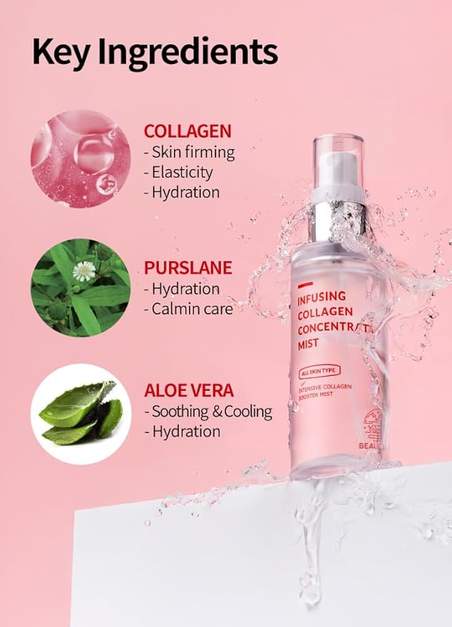 Infusing collagen mist (1.69 fl. oz), facial mist, collagen intensive care, anti-wrinkle, daily skincare, skin tightening, face moisturizer, nourishing, hydrating
