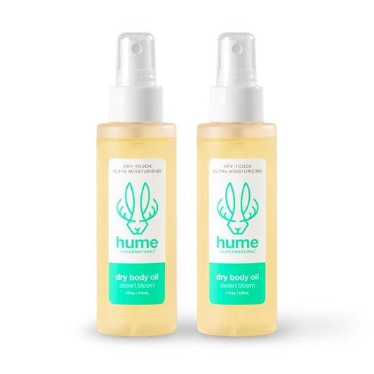 HUME SUPERNATURAL Dry Body Oil Spray - Moisturizing Oil for Dry Skin, After Shower Body Oils for Women and Men, Dry Oil Body Spray, Nourishing, Hydration, Glow, Probiotic, Desert Bloom, 2-Pack