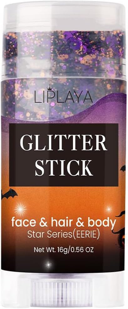 Halloween Face and Body Glitter Stick,Holographic Sparkling Neon Outfit Singer Concert Music Rave Festival Party Accessories Glitter Gel. (Black Orange Purple)