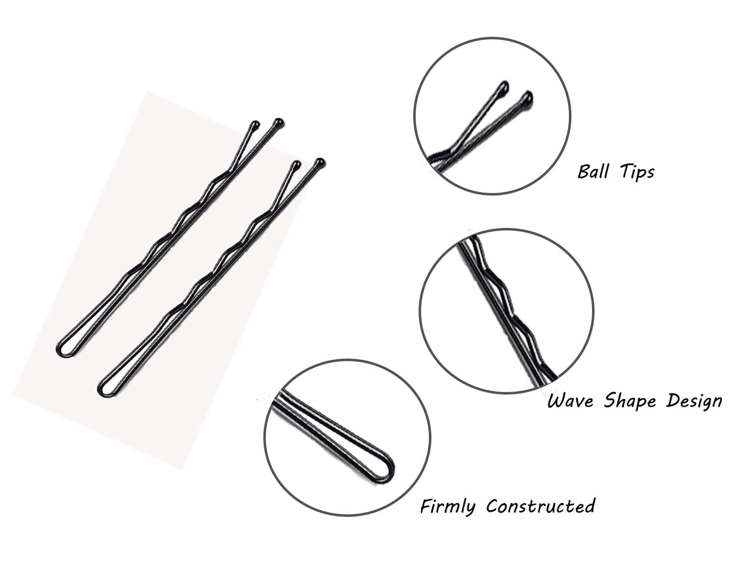 2.4 Inch Large Black Hair Bobby Pins Metal Clips Twisted Spiral Curved Ball Tips Non-slip Decorative Long Short Women Girls Nickel Free Hairdressing Wedding Accessories with Case 100 PCS