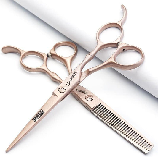 professional haircut scissors rose gold high hardness sharp 440c hairdresser hairstyle trim and hair sparse (6-inch 2pc)