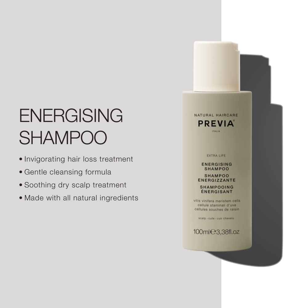 PREVIA Energising Shampoo for Thinning Hair and Hair Loss - Advanced Treatment for Thinning Hair, Strengthens Roots, Stimulates Scalp Circulation, Vegan, Gluten-Free Formula (3.38 fl oz)