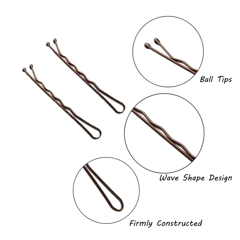 2 Inch Brown Hair Bobby Pins Metal Clips Twisted Spiral Curved Ball Tips Non-slip Decorative Long Short Women Girls Nickel Free Hairdressing Wedding Accessories with Case 100 PCS