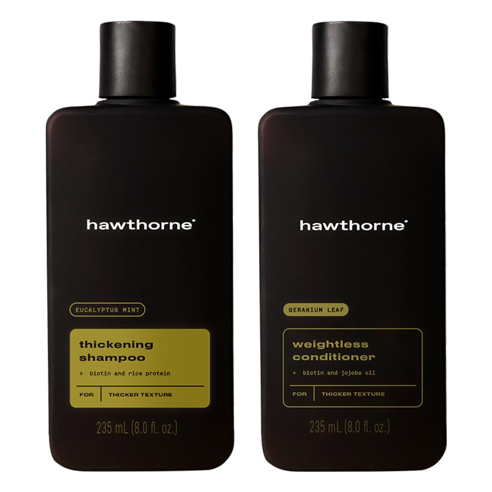 Hawthorne Thickening Shampoo and Conditioner Set. Men’s All Natural Shampoo and Conditioner Set with Thickening Shampoo and Weightless Conditioner. Sulfate Free, Paraben Free. 8 Fl Oz Each.